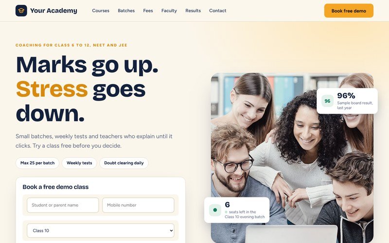 Your Academy demo website preview
