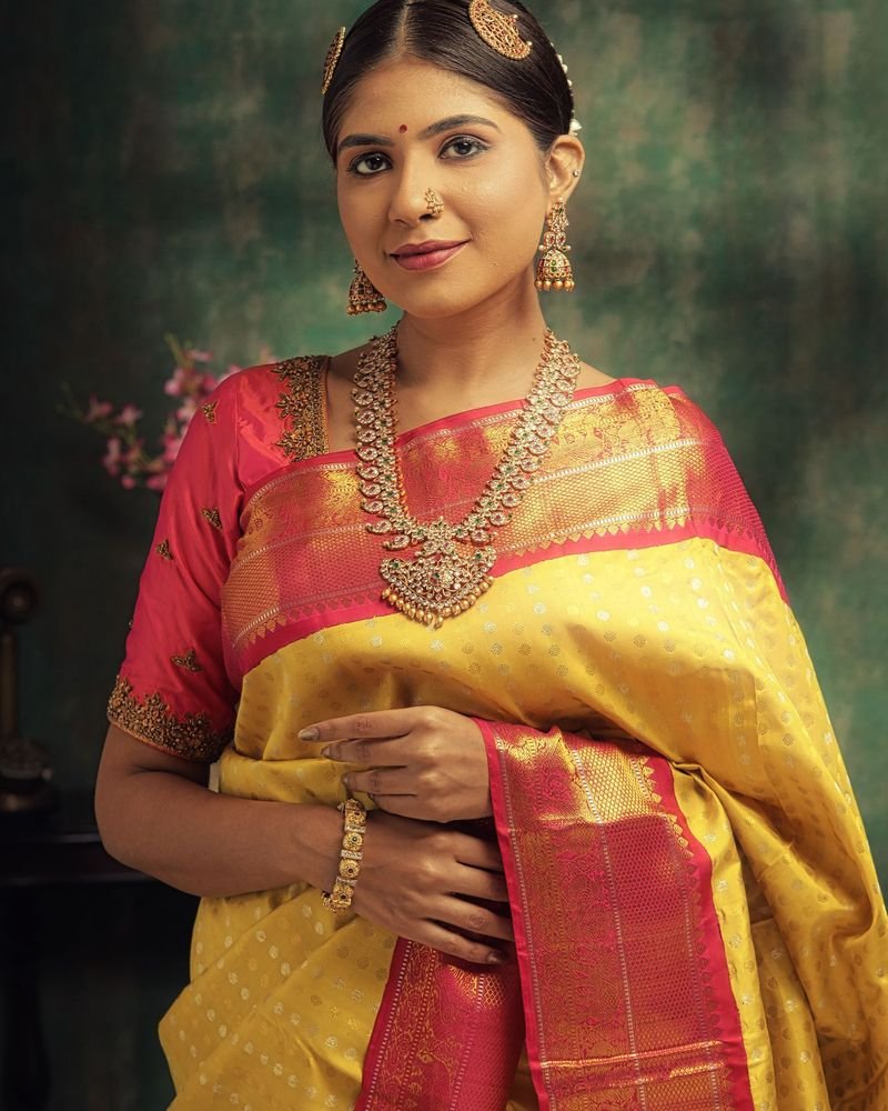 Yellow and red silk saree
