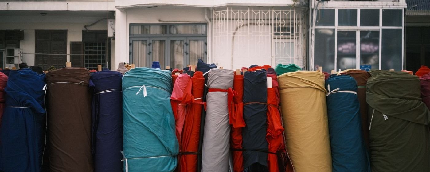 Rolls of fabric stacked for wholesale